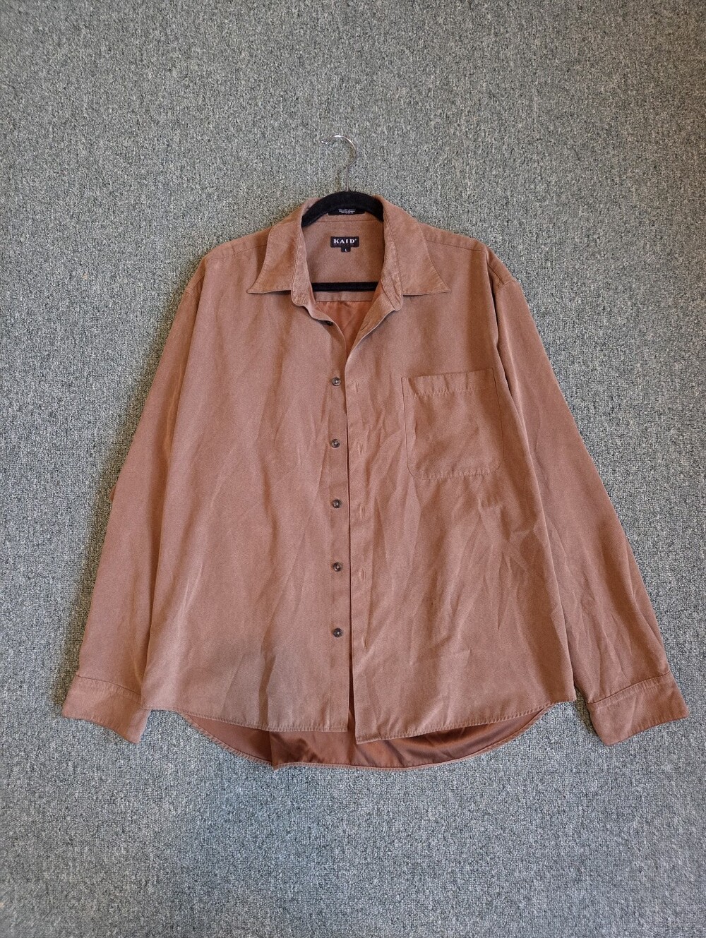 Vintage 90s KAID Mens (L) Brown Faux Suede Button Down Shirt Lined Shacket